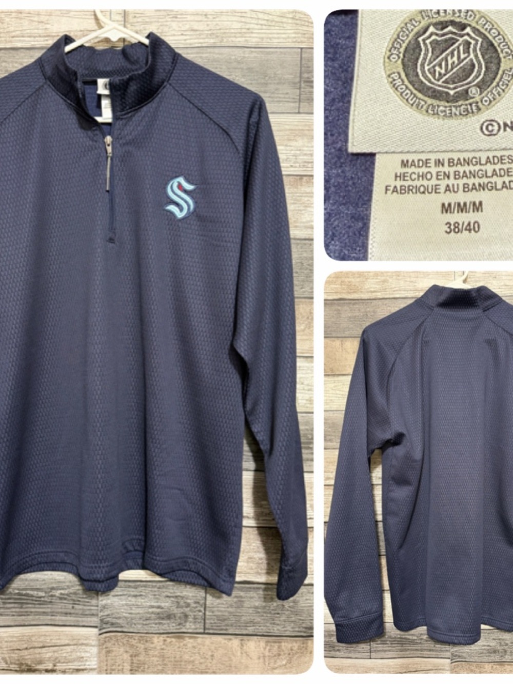 NHL Seattle Kraken Textured Pullover 1/4 Zip Men’s M Blue Embroidered